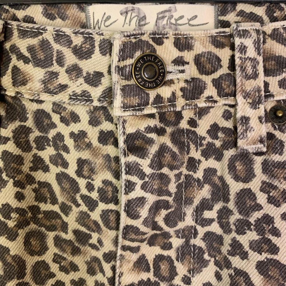 Free People Bailey Denim Mini Skirt Leopard Print Frayed Hem Jean Skirt - Picture 5 of 14